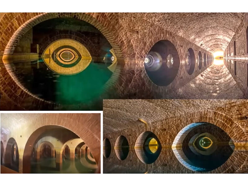 Galerías de ladrillo en el interior de los depósitos del Tempul en Jerez