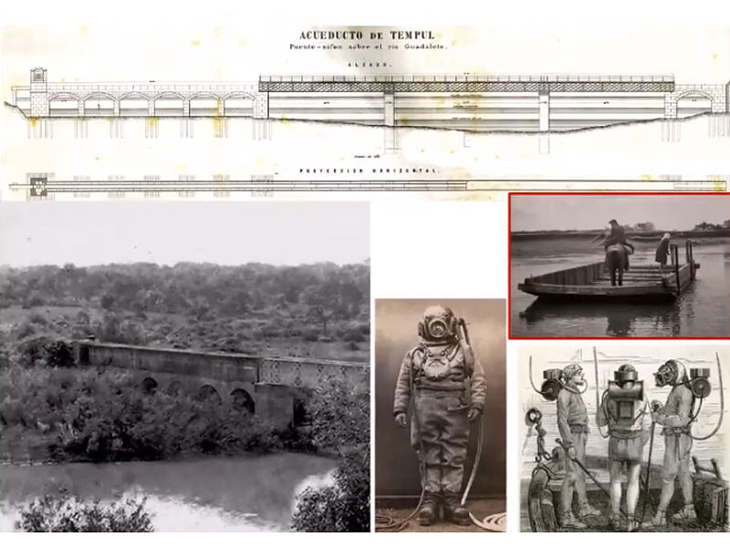 Planos y fotografías históricas del Acueducto del Tempul y el sifón de La Florida