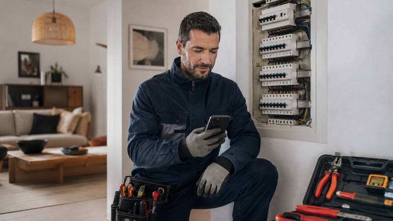 Electricista autónomo trabajando en una instalación eléctrica en Jerez