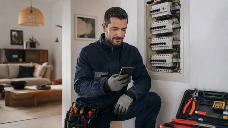 Electricista autónomo trabajando en una instalación eléctrica en Jerez