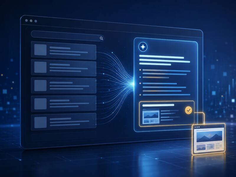 La búsqueda tradicional se transforma en una respuesta creada por inteligencia artificial que cita una página web