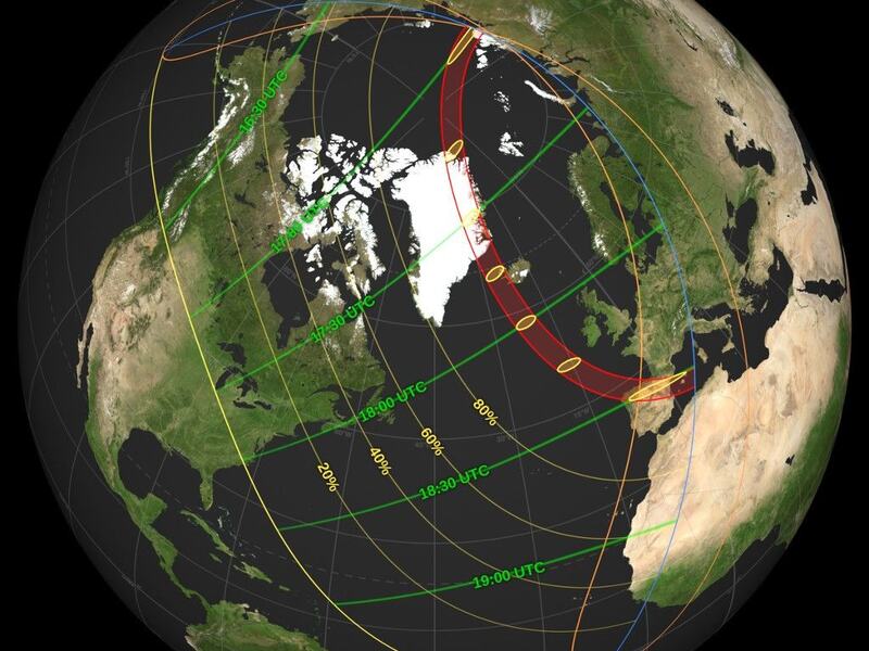 Mapa del eclipse solar del 12 de agosto de 2026 en España