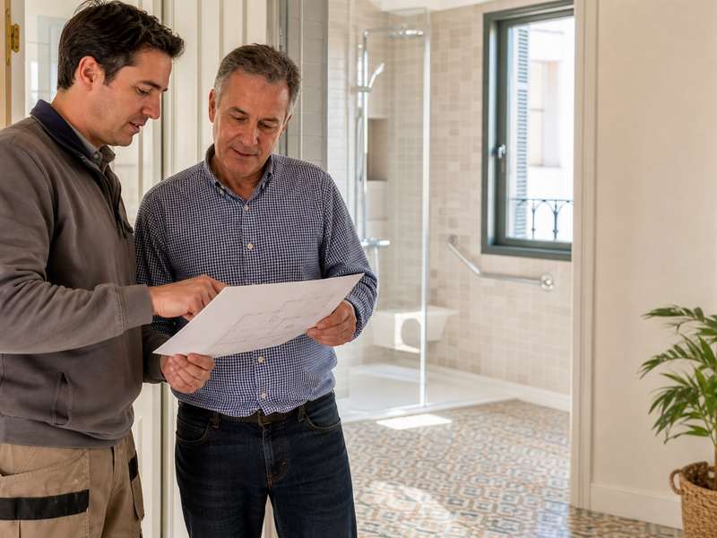 Portada: empresa de reformas revisando un proyecto de baño en Jerez