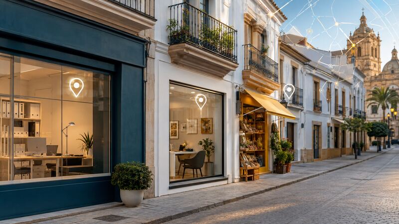 Negocios locales de Jerez representados con marcadores de ubicación de Google Maps