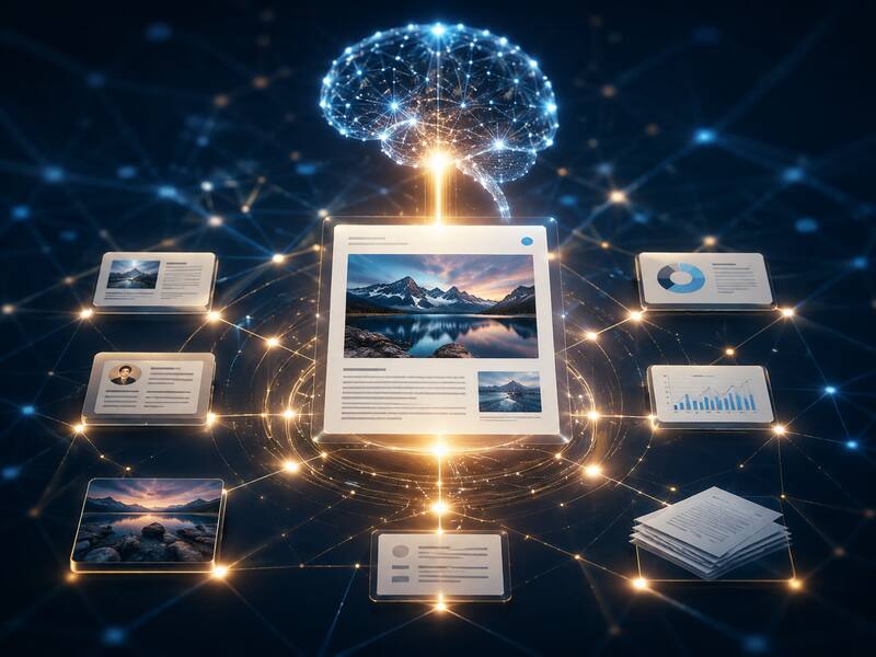 Una página web original conectada con fuentes, autor, imágenes y datos que una inteligencia artificial puede consultar