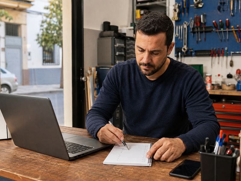 Un profesional revisa consultas locales de Search Console en su taller de Jerez.